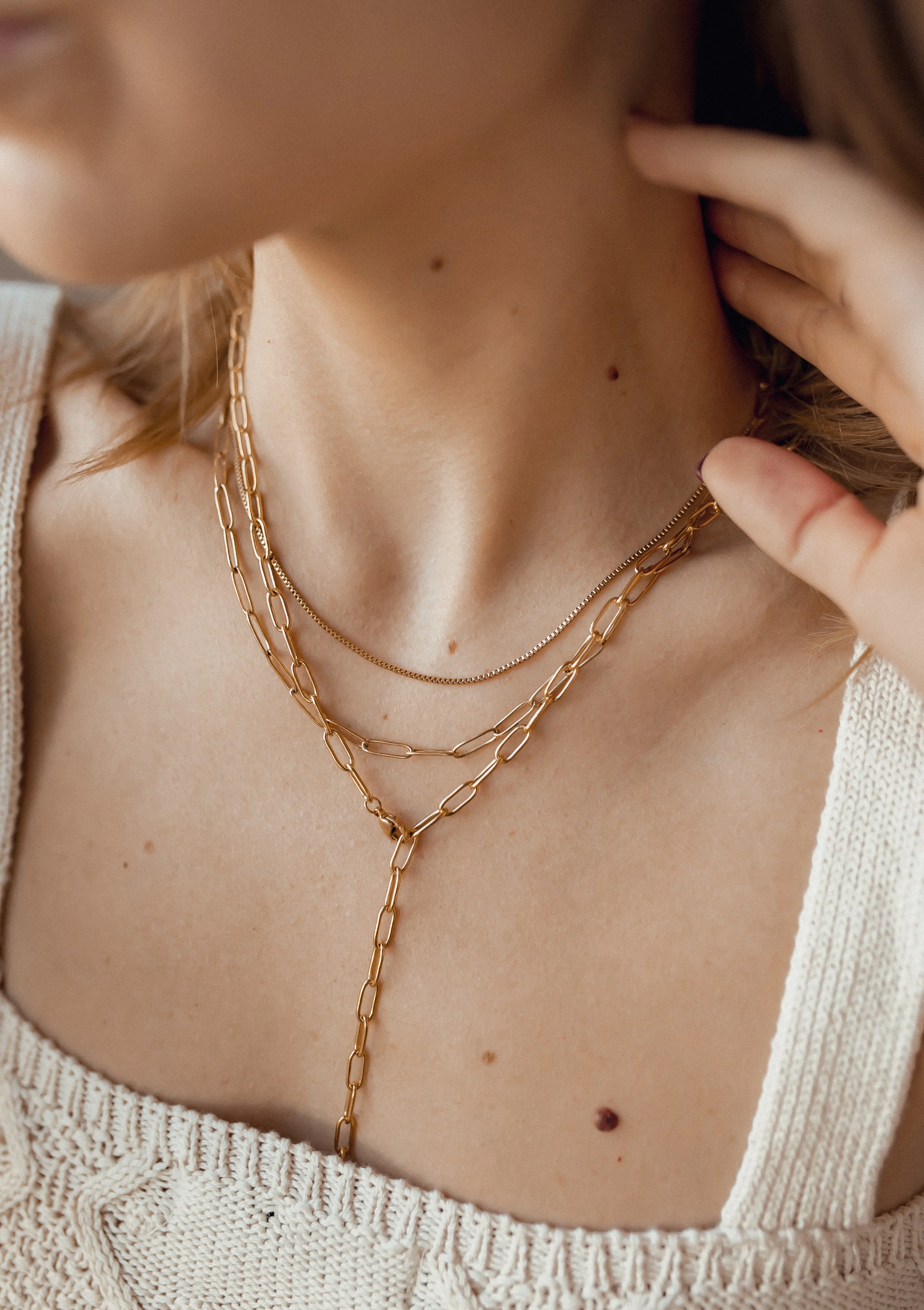 Chunky Chain Layered Necklace Gold - Image 8