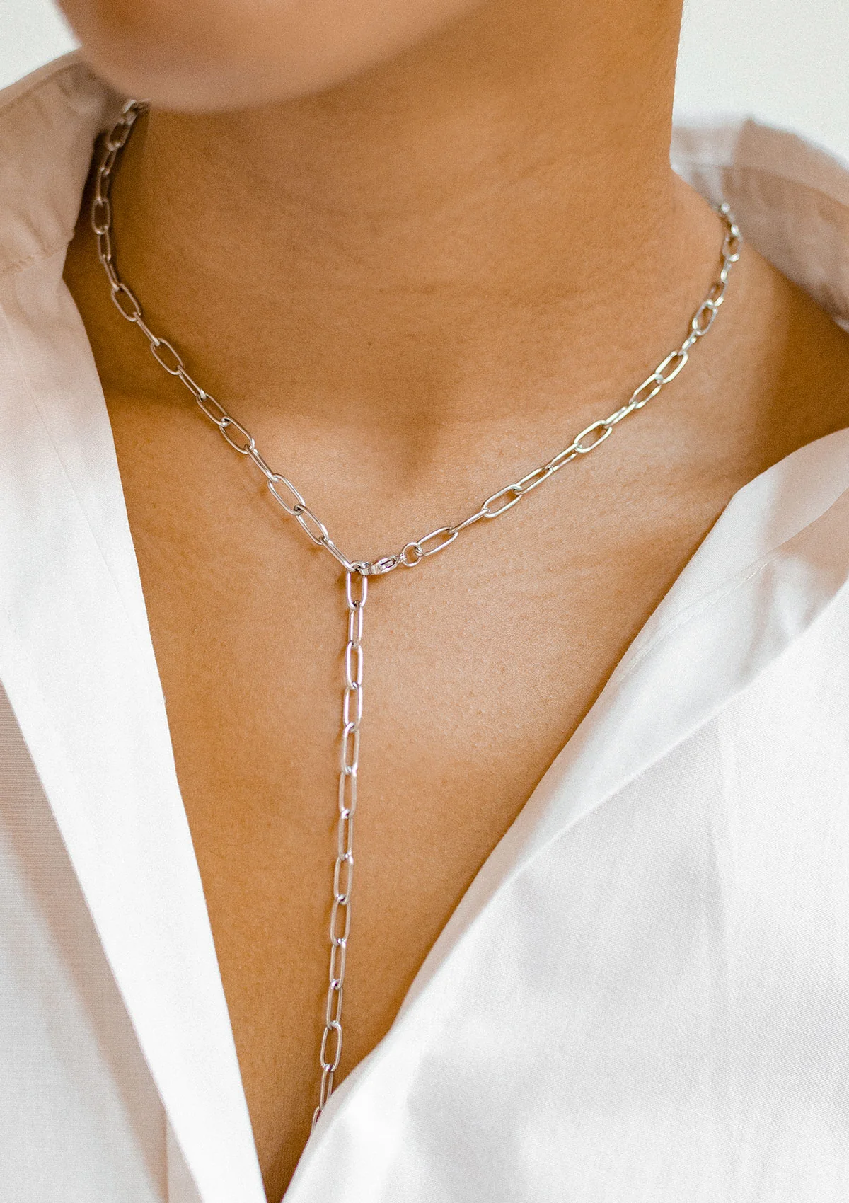 Chunky Chain Y Necklace Silver - Image 3