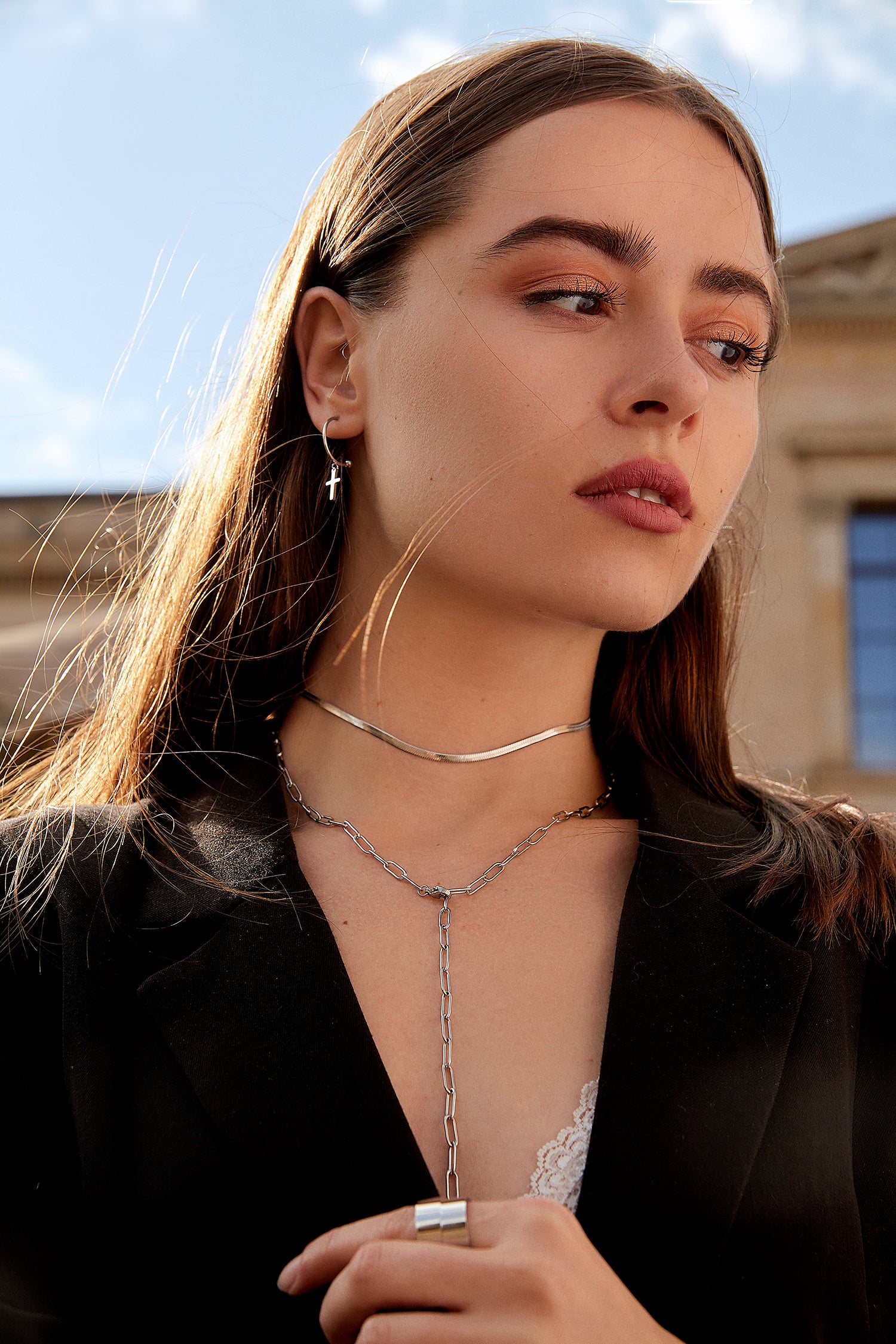 Chunky Chain Y Necklace Silver - Image 5