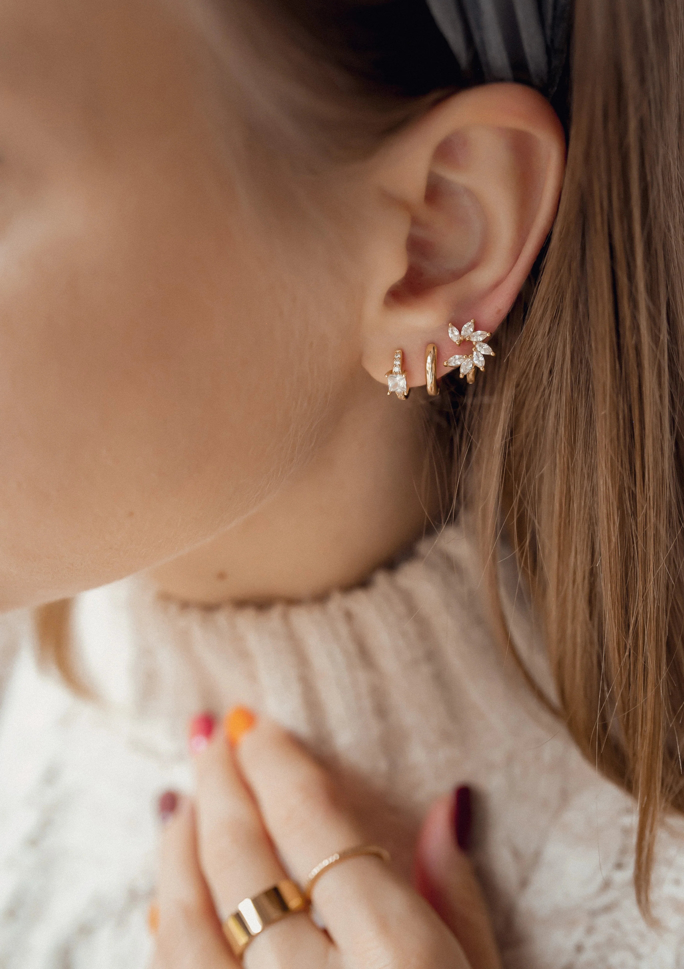Classic Hoop Huggie Earrings Sterling Silver Gold - Image 17