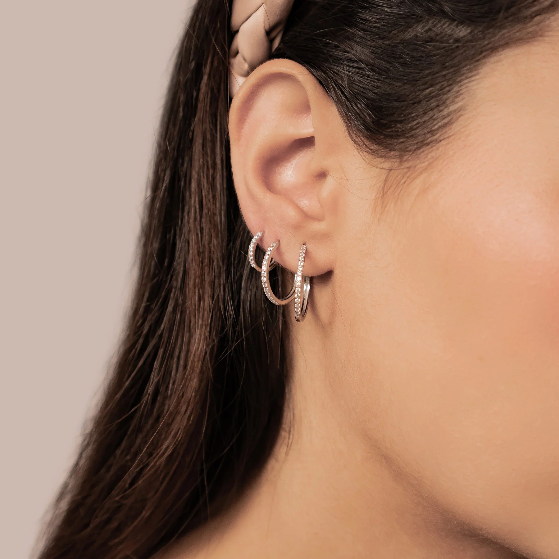 Clear Stone Trio Earring Hoop Set Sterling Silver - Image 10
