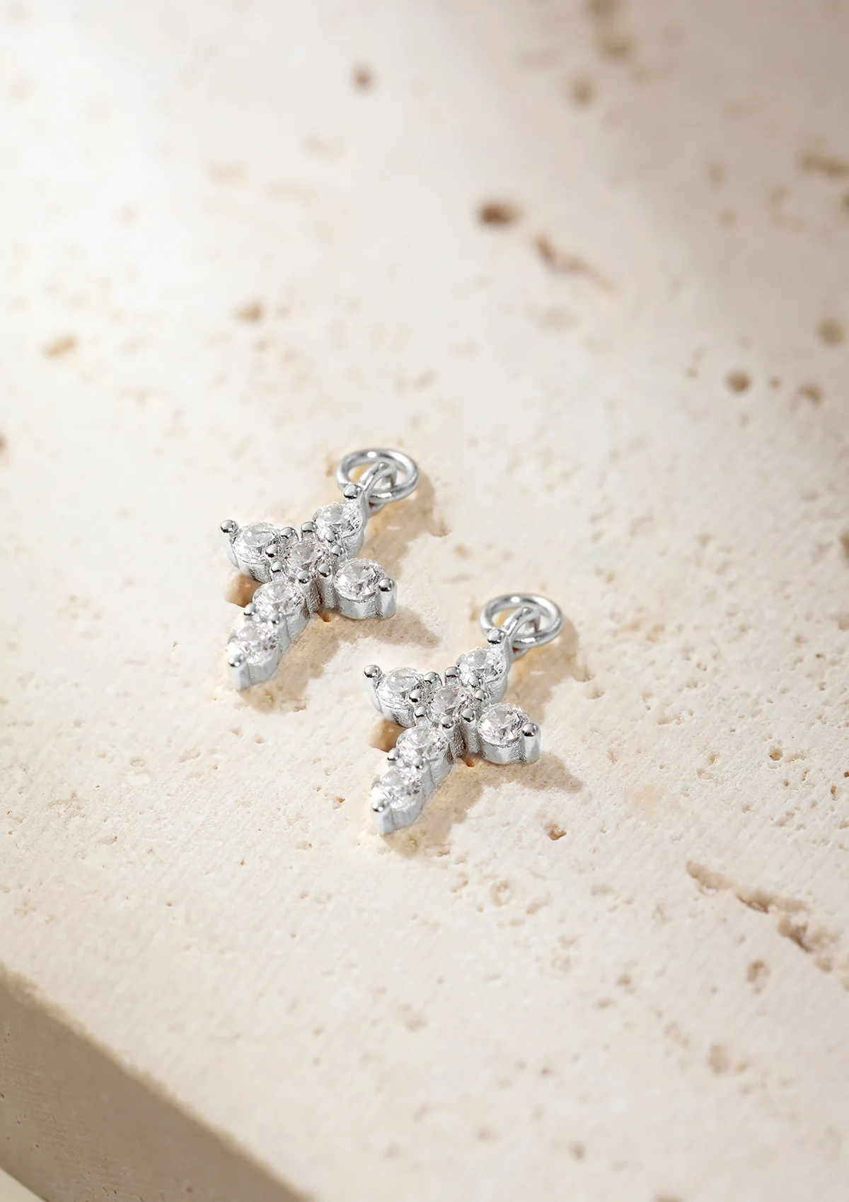 Cross Charm Hoop Earrings Sterling Silver - Image 4