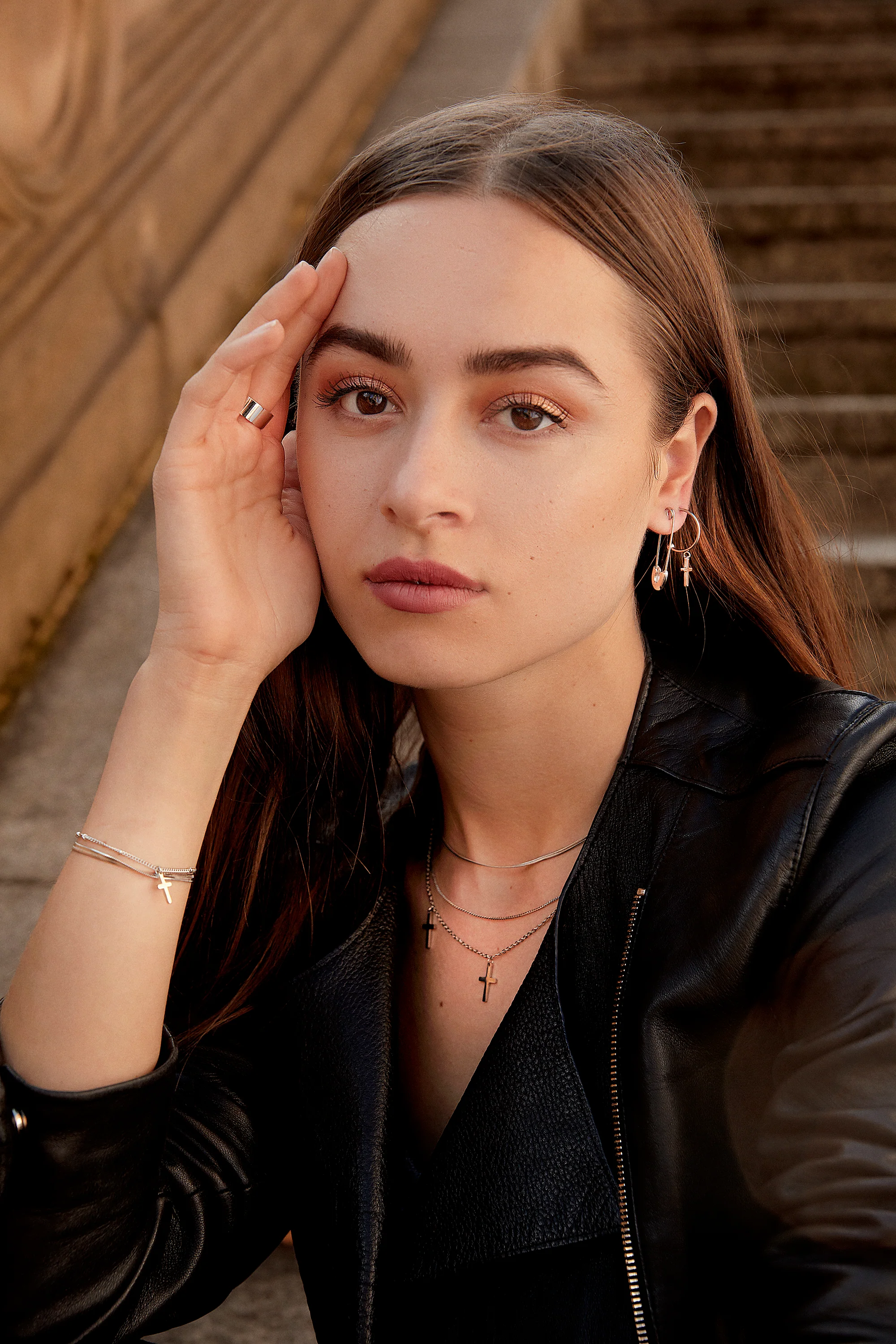 Cross Hoop Earrings Silver - Image 5