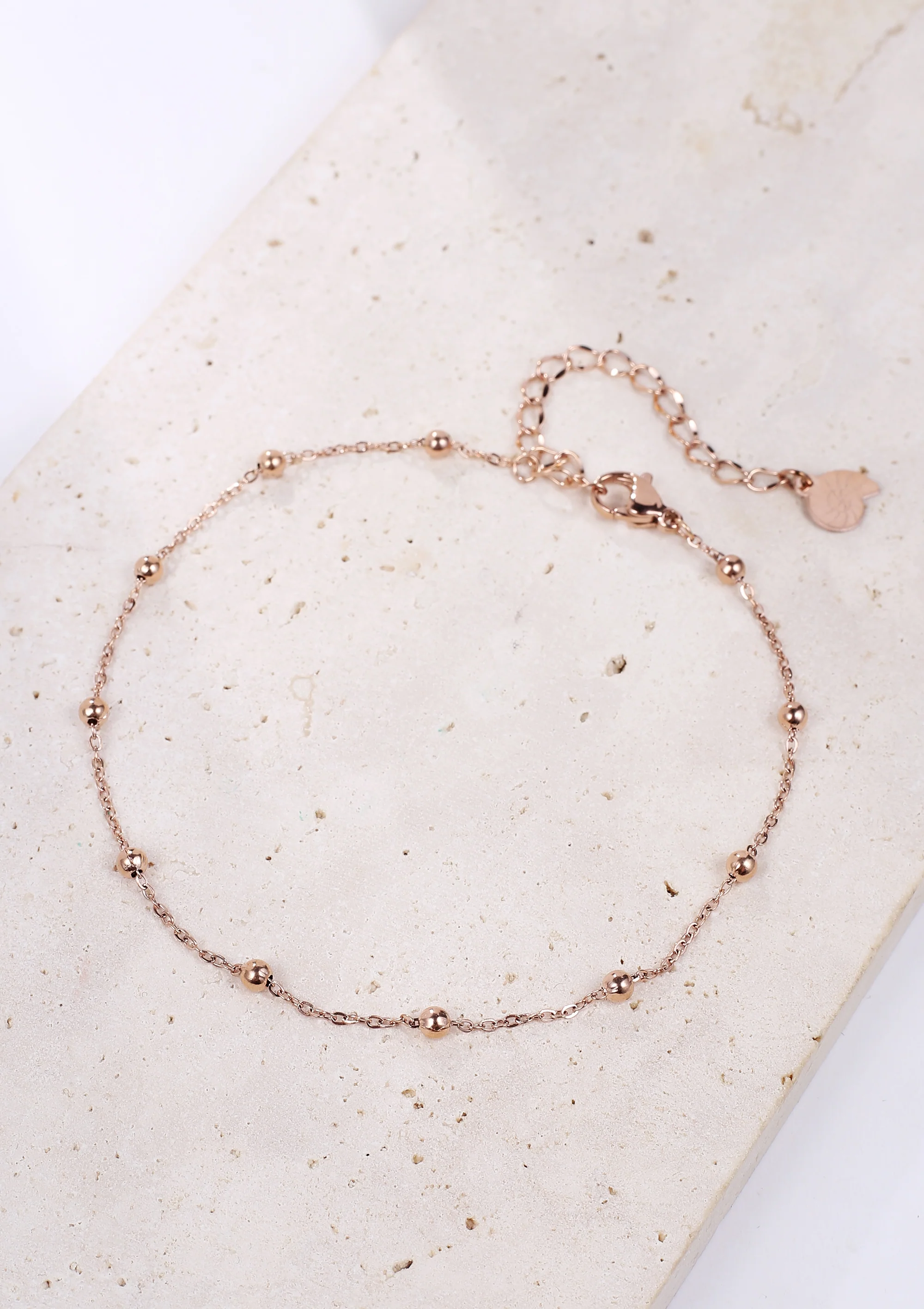 Delicate Ball Chain Anklet Rose Gold - Image 3