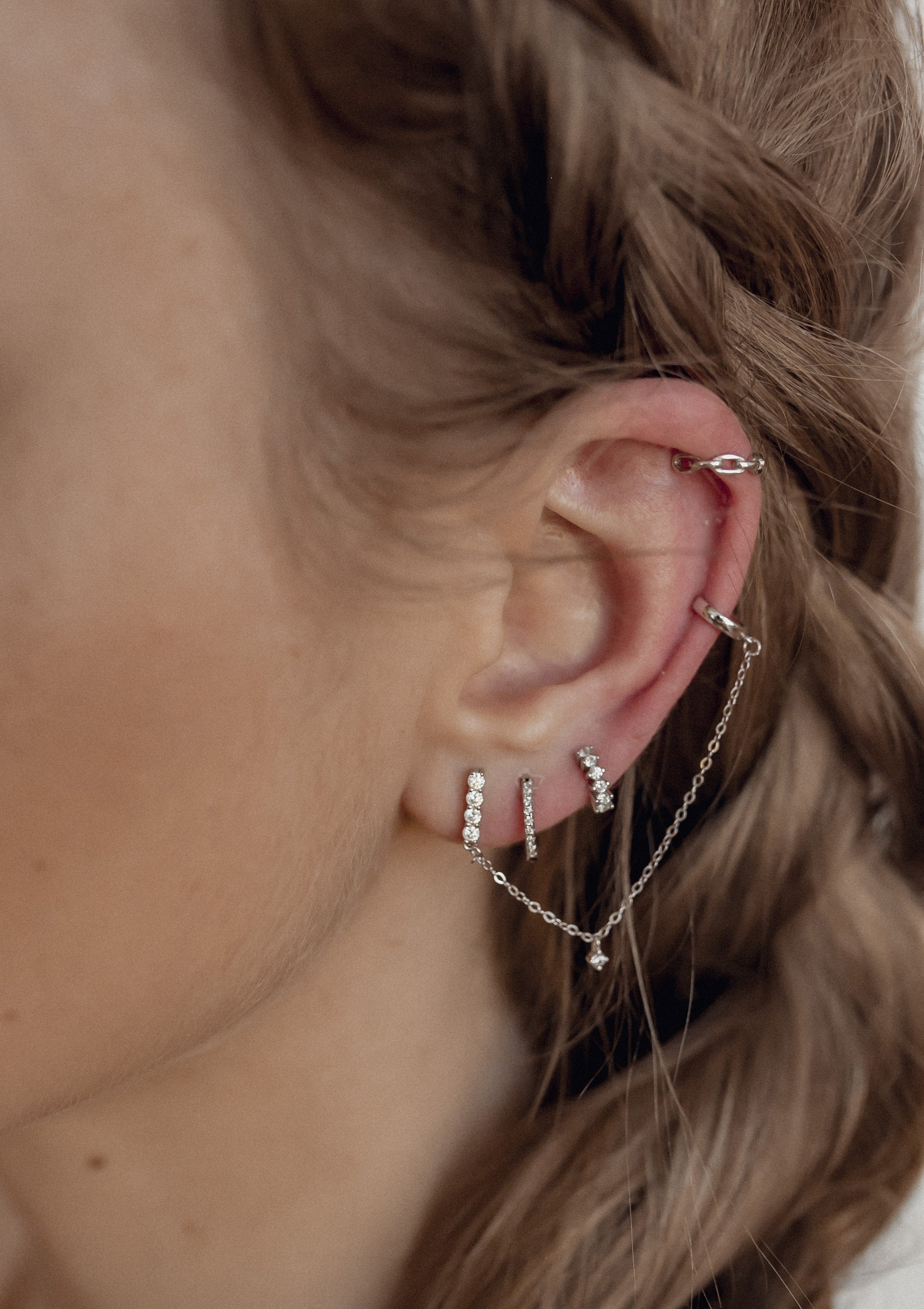 Diamond Fan Helix Earrings Sterling Silver - Image 10