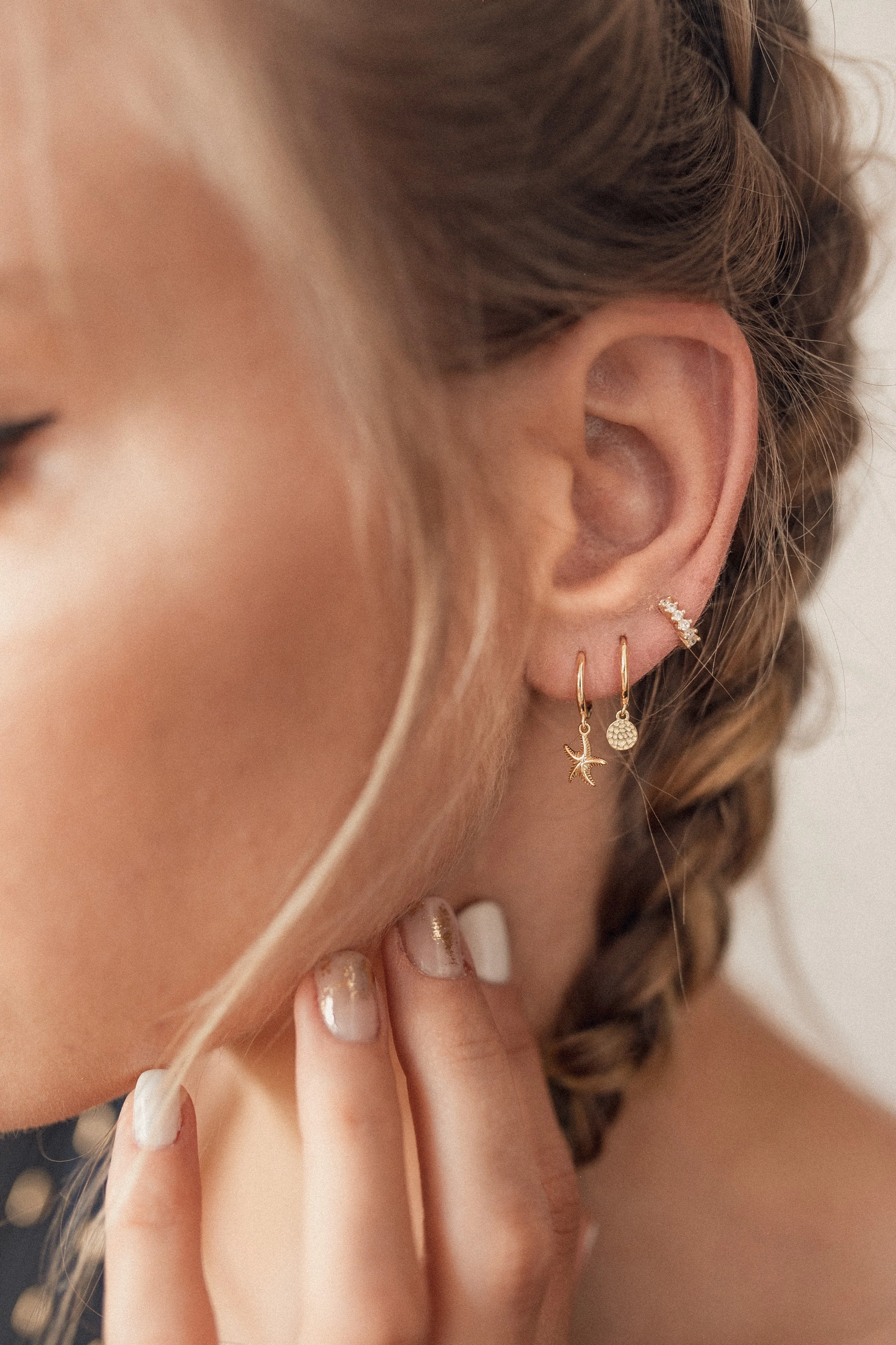 Diamond Fan Helix Earrings Sterling Silver Gold - Image 7