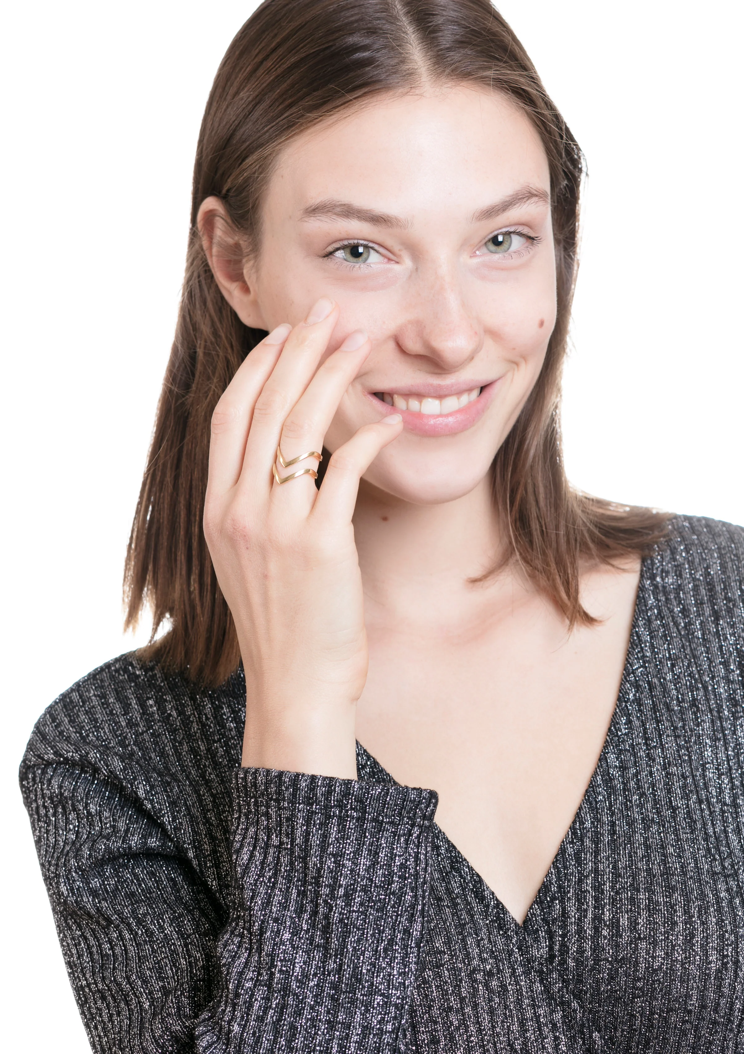 Double Chevron Ring Band Gold - Image 5