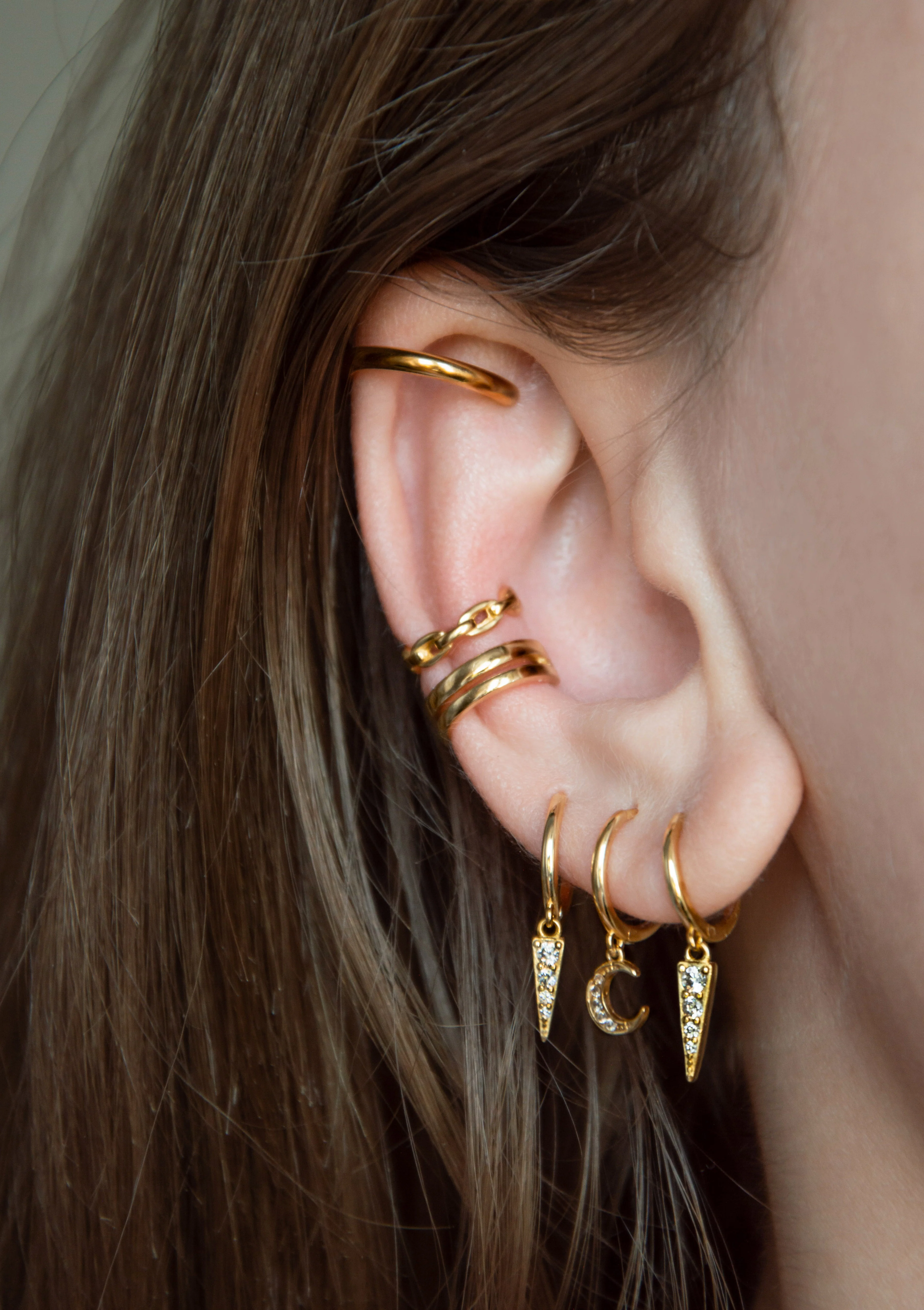 Double Hoop Ear Cuff Sterling Silver Gold - Image 5
