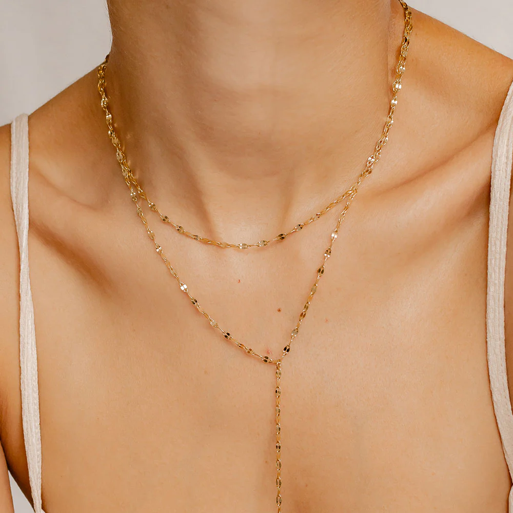 Flattened Chain Link Y Necklace Gold - Image 4