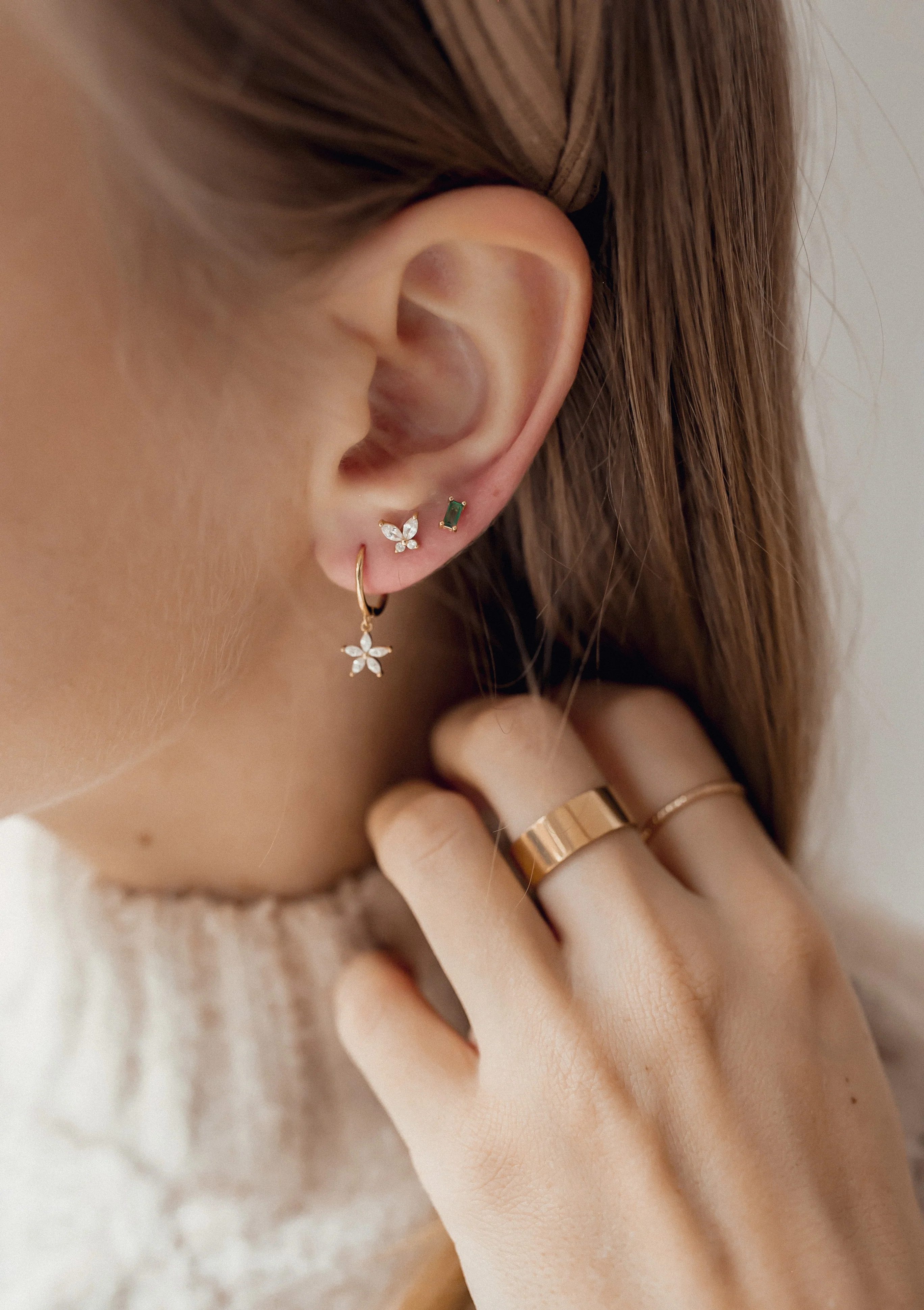 Gemstone Daisy Huggie Earrings Sterling Silver - Image 15