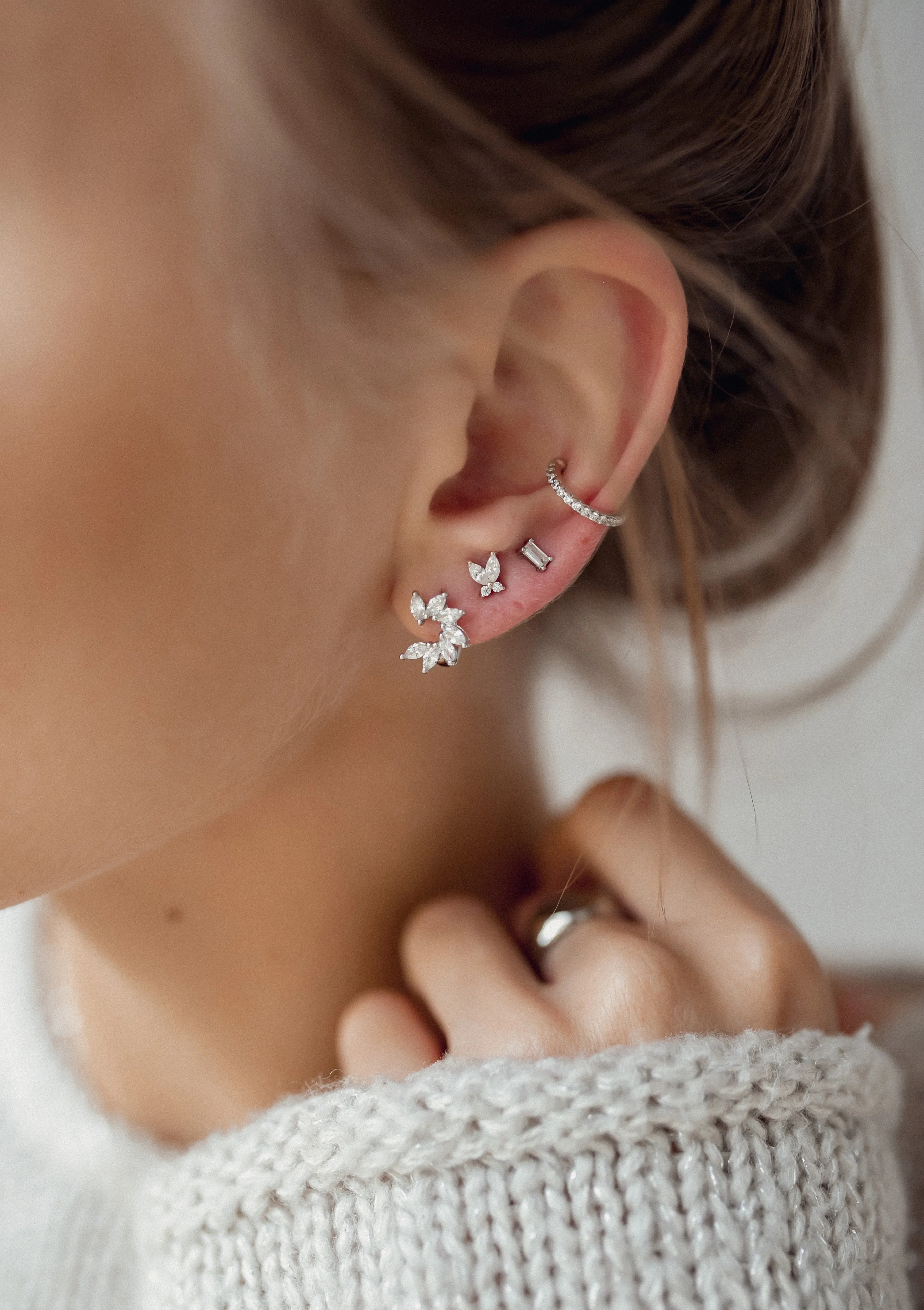 Gemstone Petal Huggie Earrings Sterling Silver - Image 10