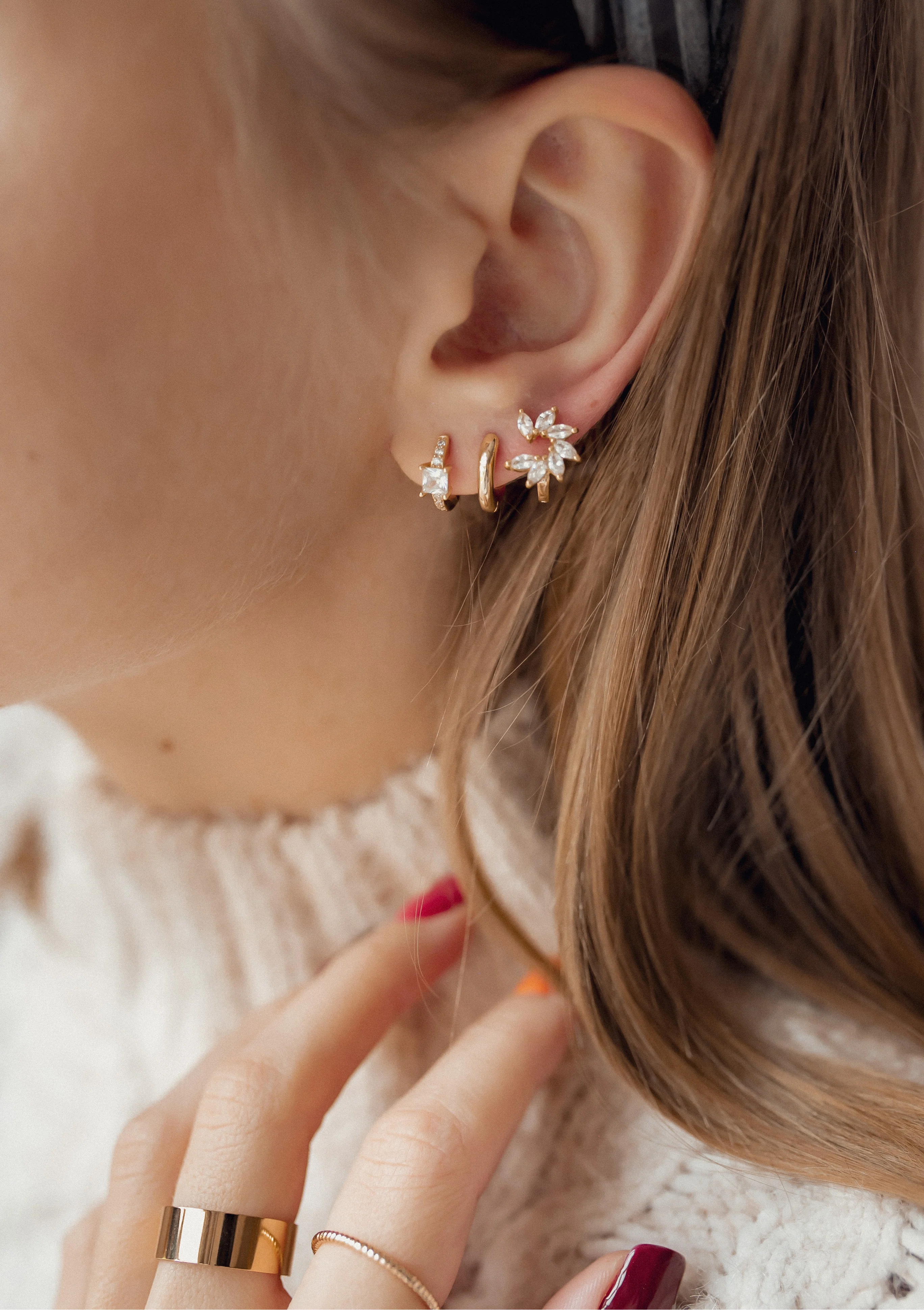Gemstone Petal Huggie Earrings Sterling Silver - Image 13