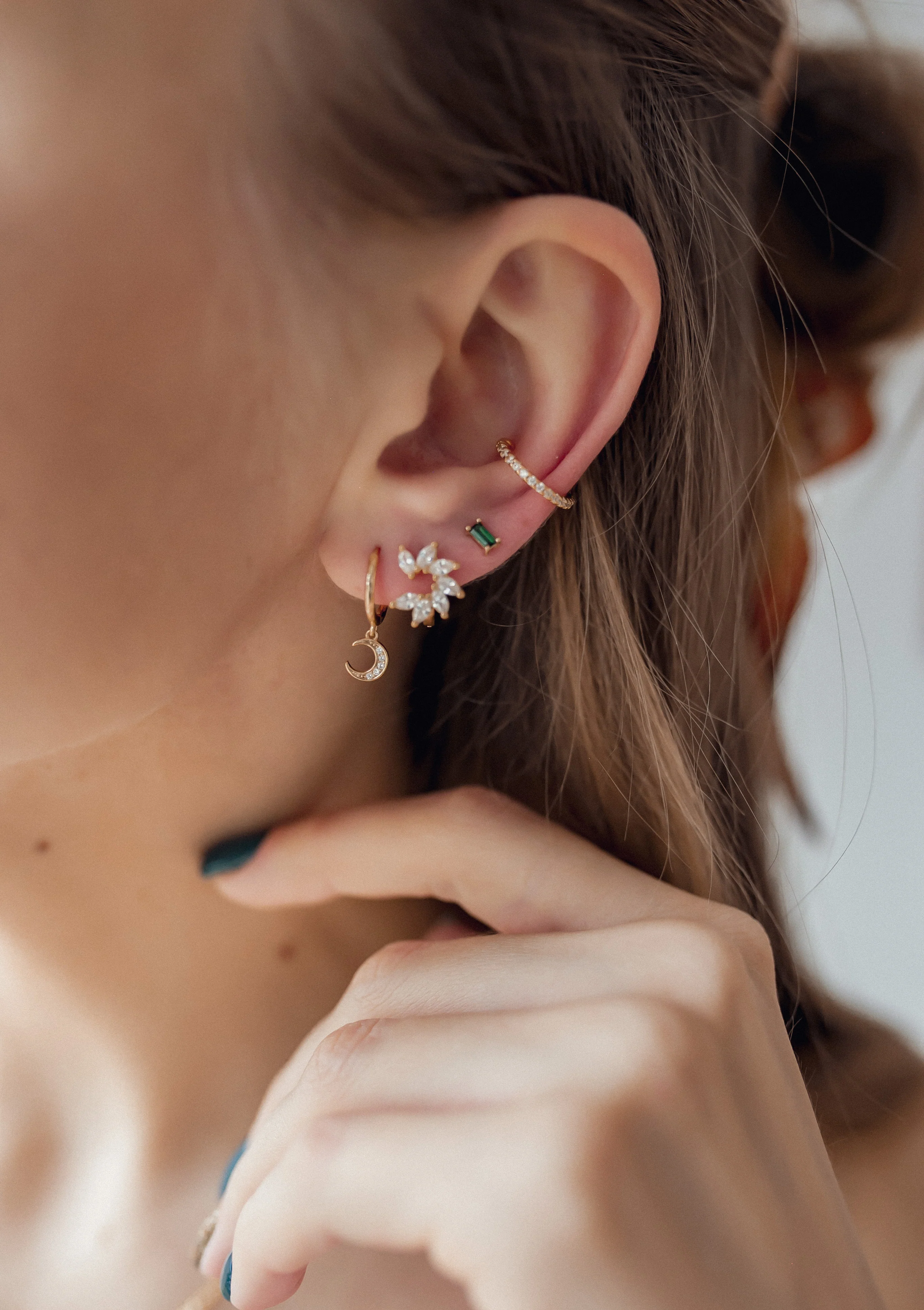 Gemstone Petal Huggie Earrings Sterling Silver - Image 16