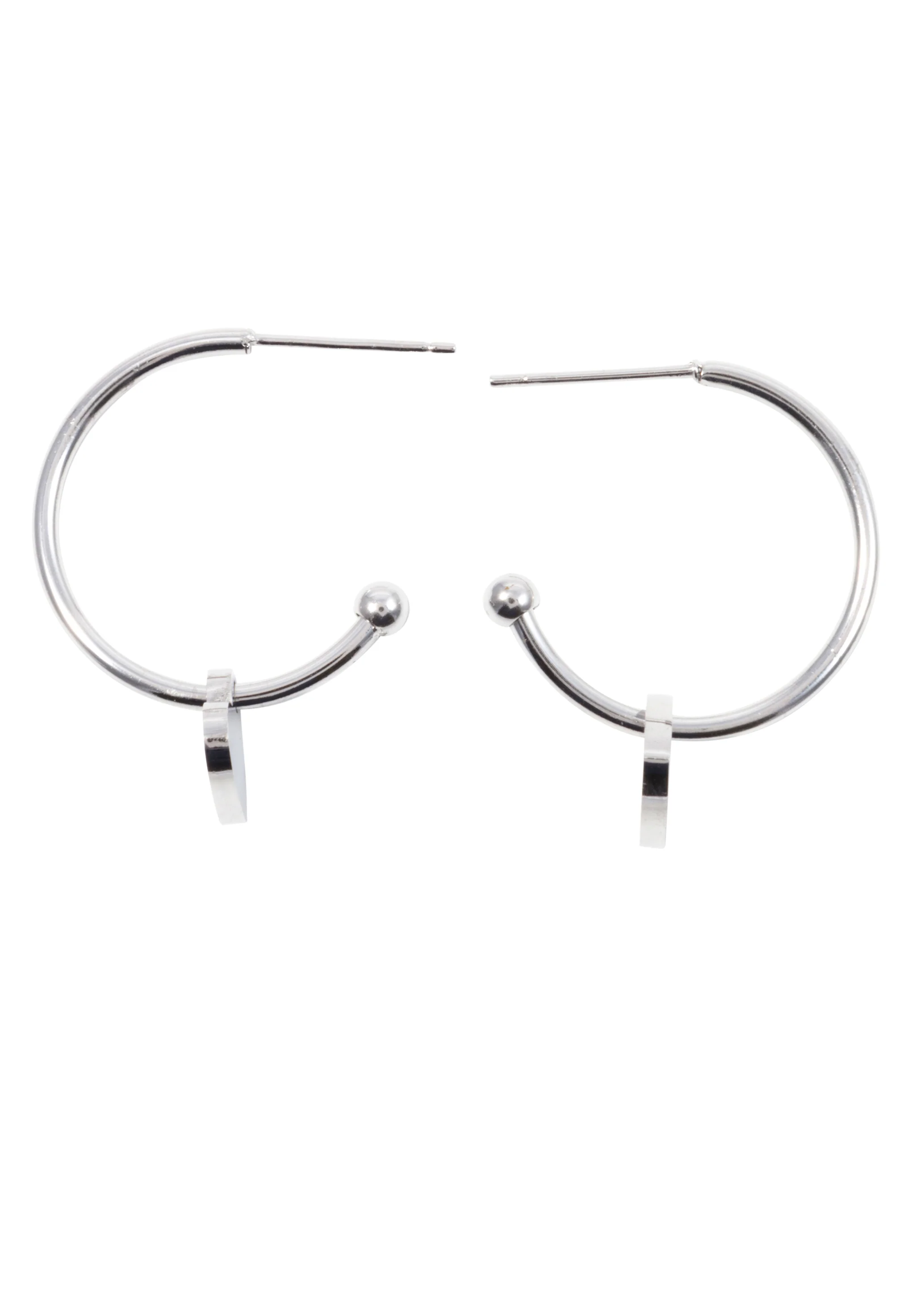 Heart Charm Hoop Earrings Silver - Image 3