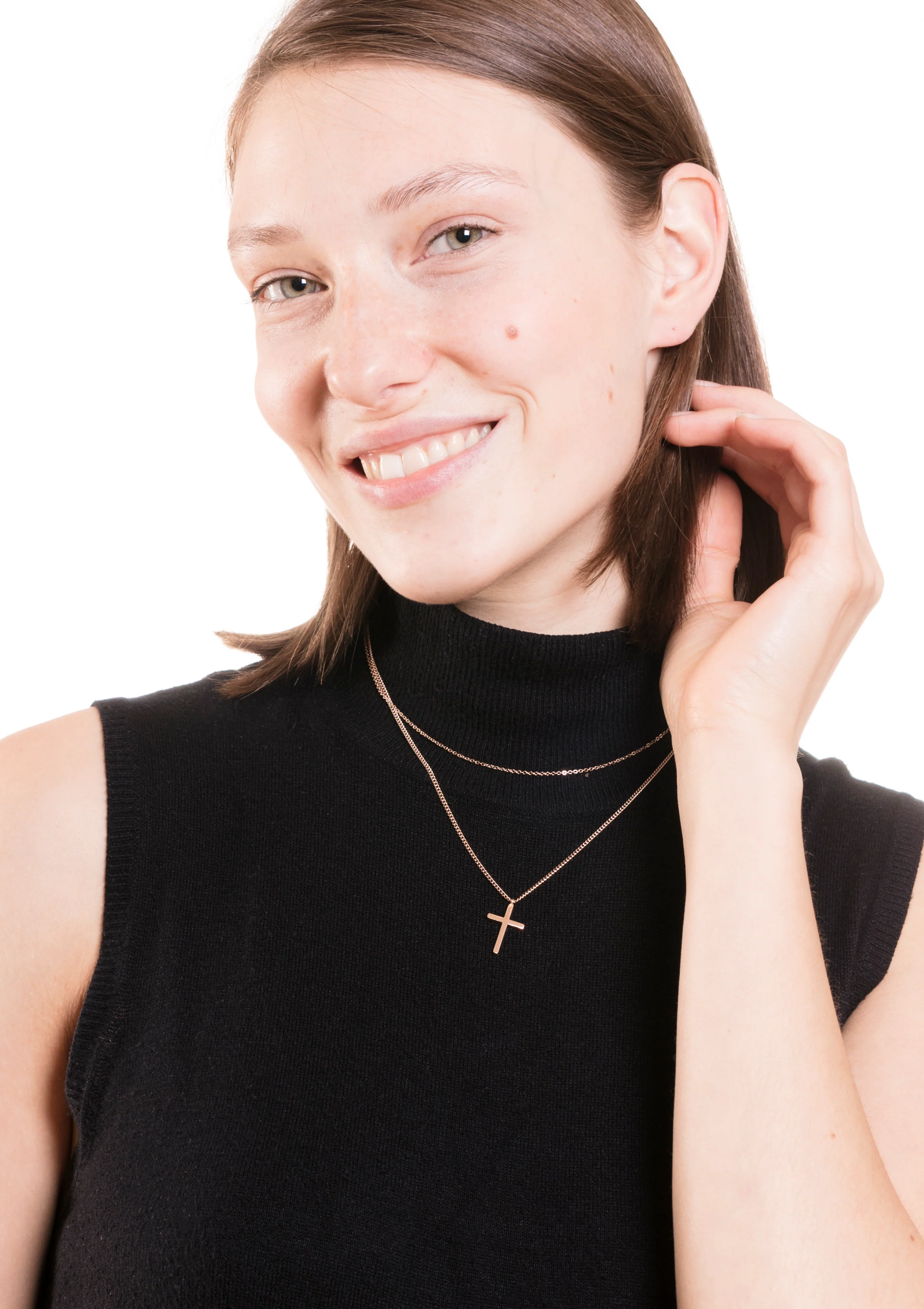 Layered Cross Necklace Rose Gold - Image 7