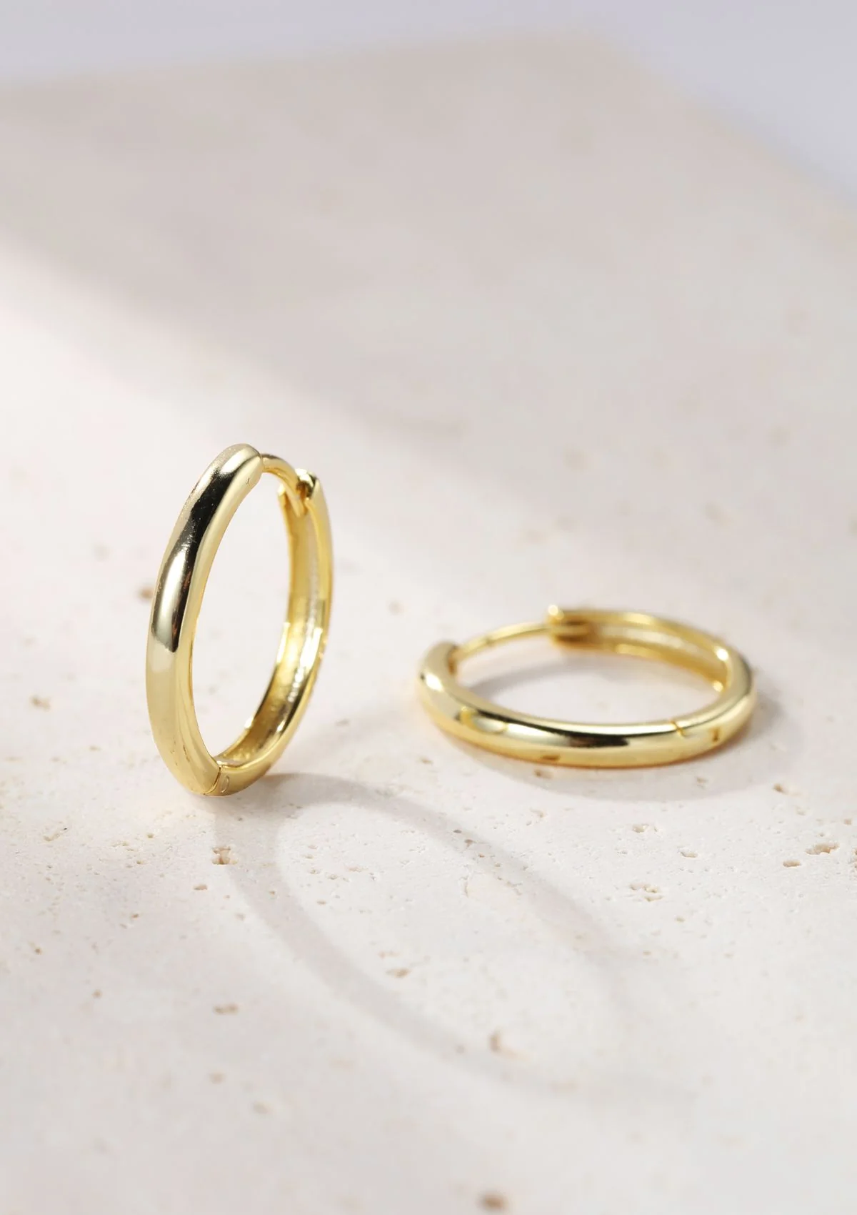Mid Plain Hoop Earrings Sterling Silver Gold - Image 12
