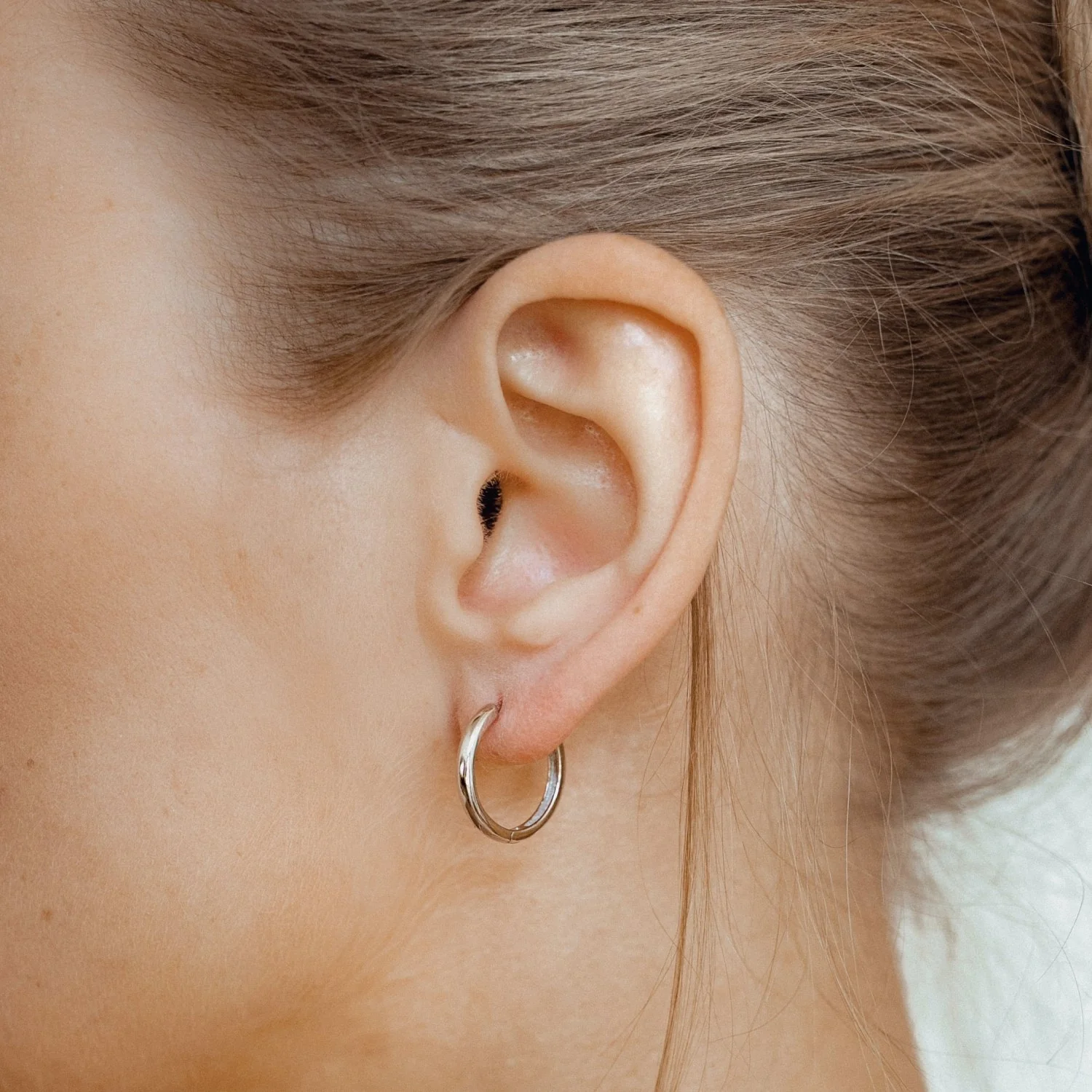 Mid Plain Hoop Earrings Sterling Silver Gold - Image 7