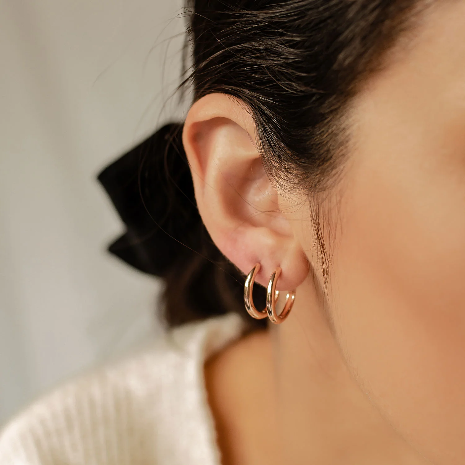 Mid Plain Hoop Earrings Sterling Silver Gold - Image 8