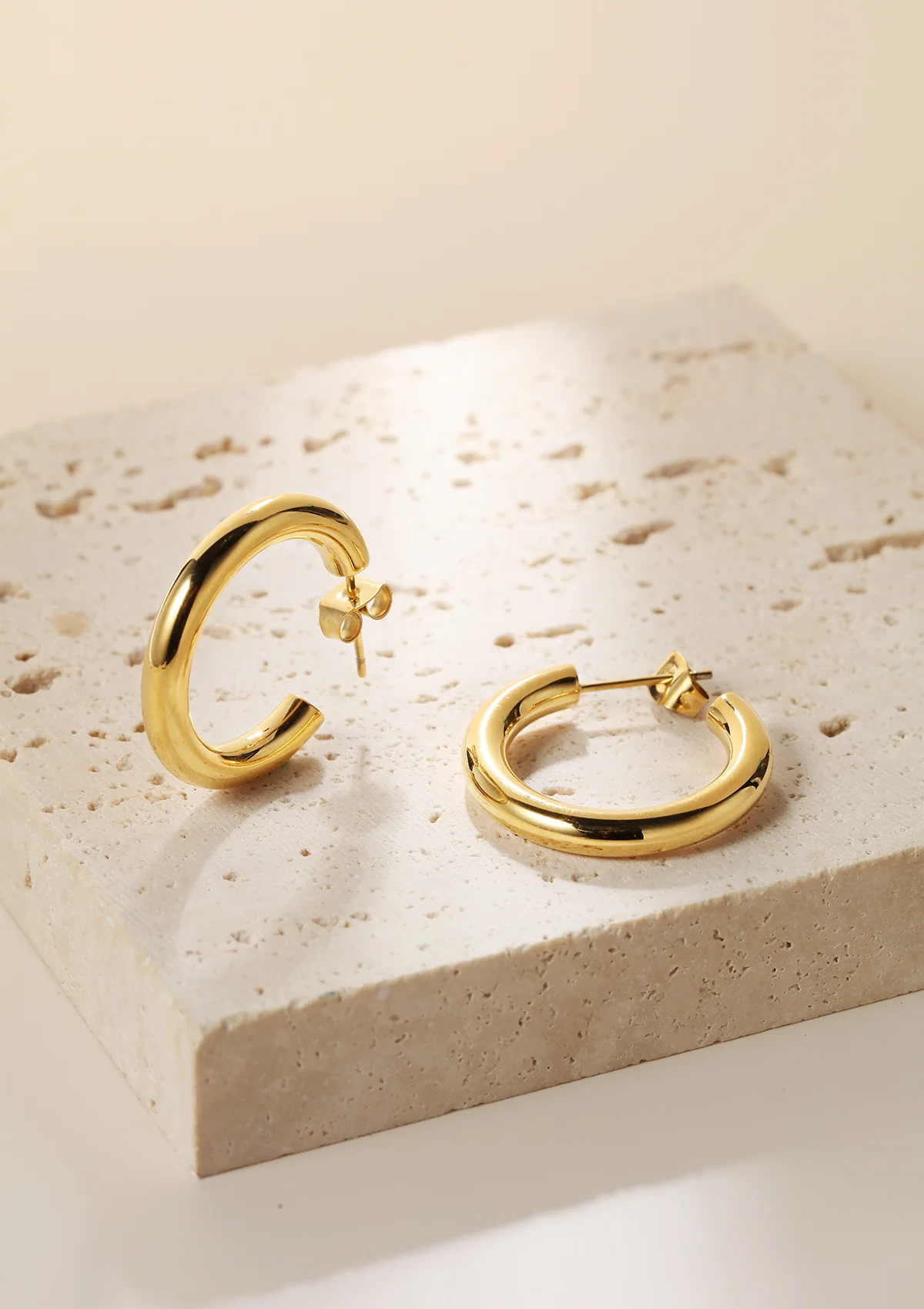 Mid Round Hoop Earrings Gold - Image 3
