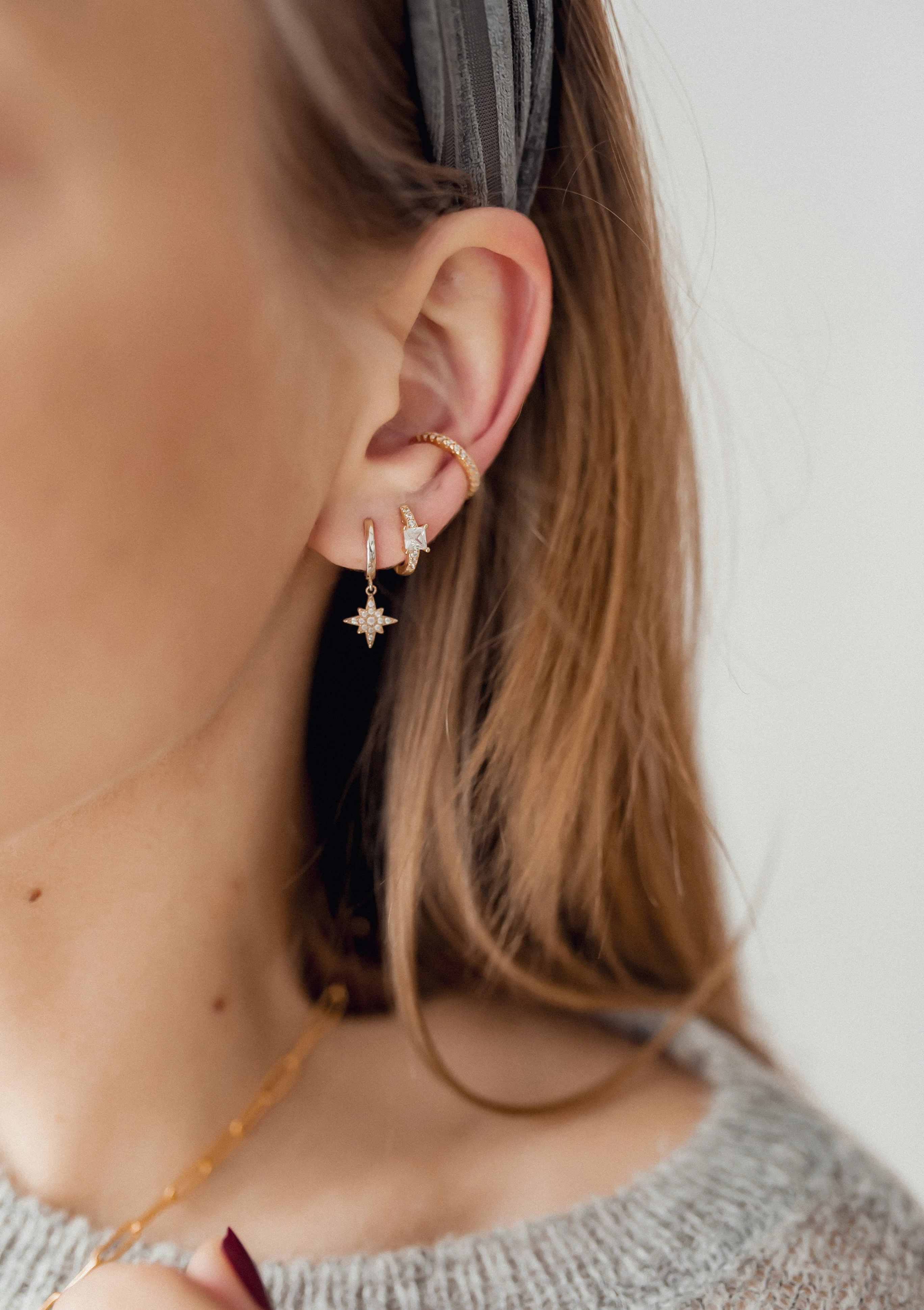 North Star Huggie Earrings Sterling Silver Gold - Image 4
