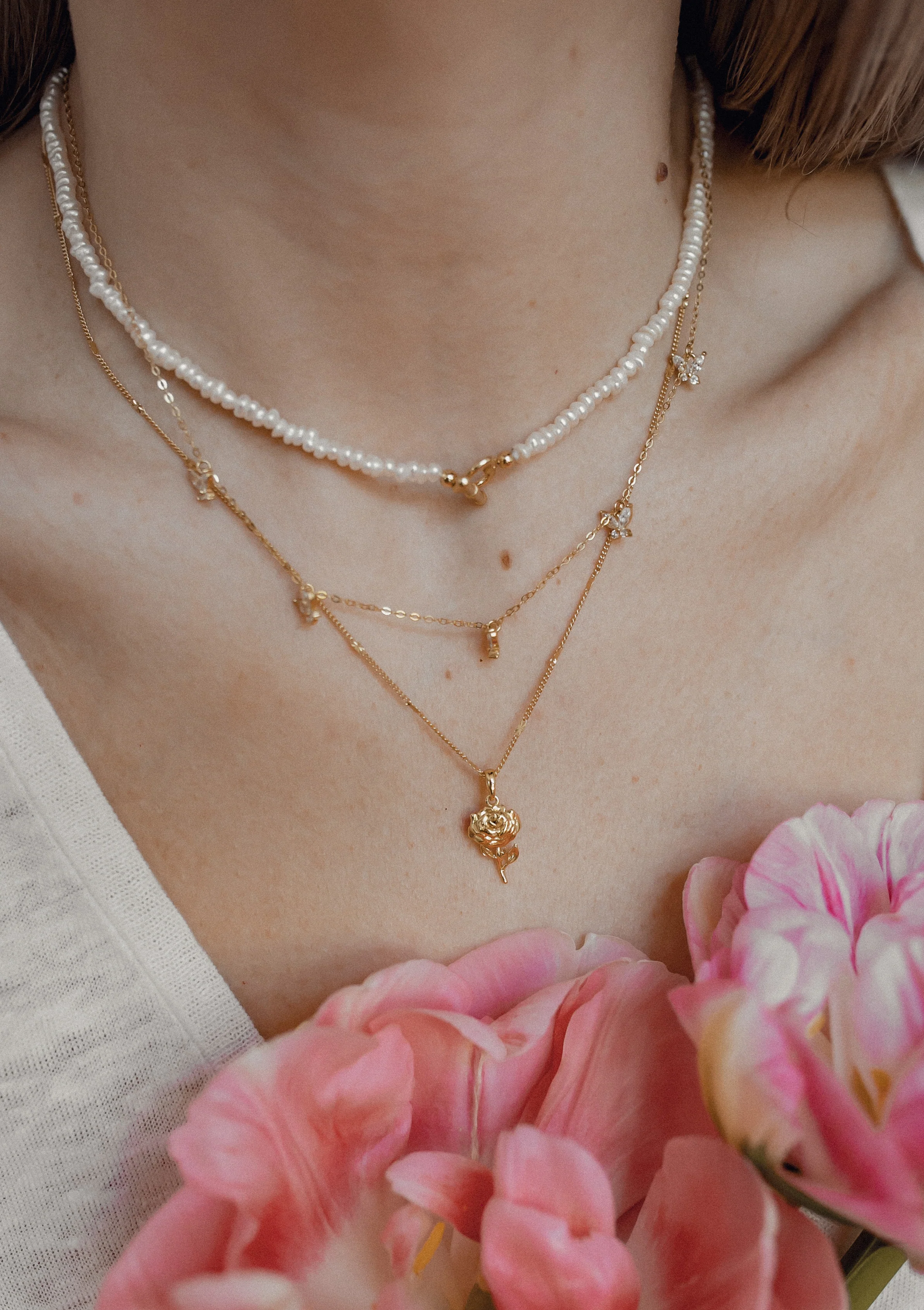 Rose Pendant Necklace Sterling Silver Gold - Image 3