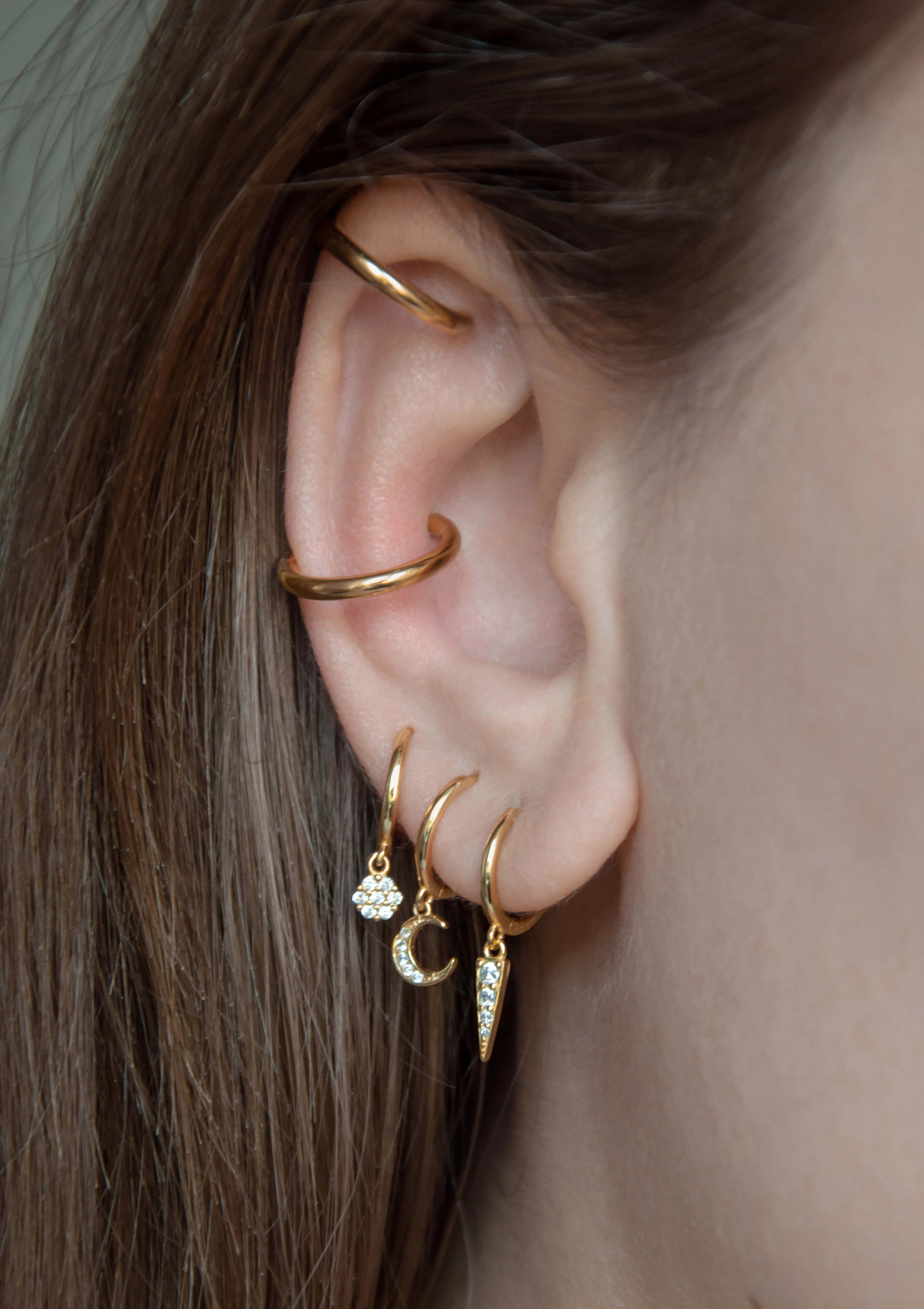 Spike Huggie Earrings Sterling Silver Gold - Image 4