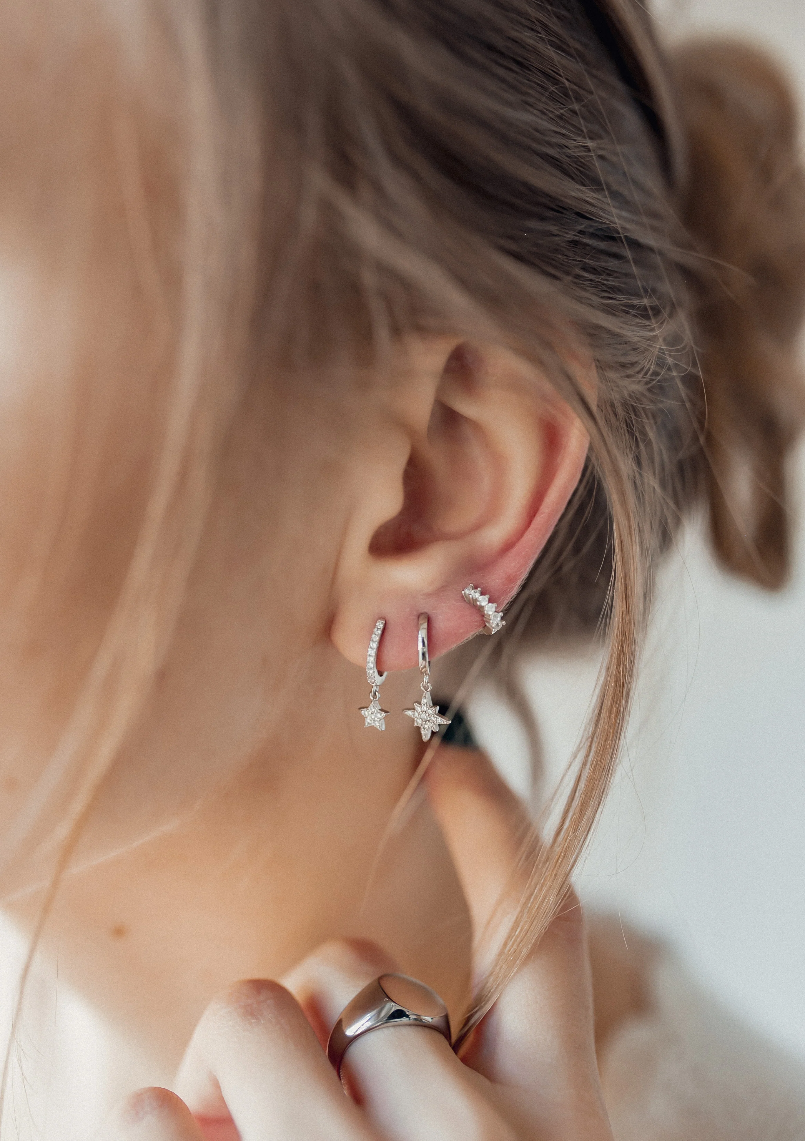 Star Huggie Earrings Sterling Silver - Image 7