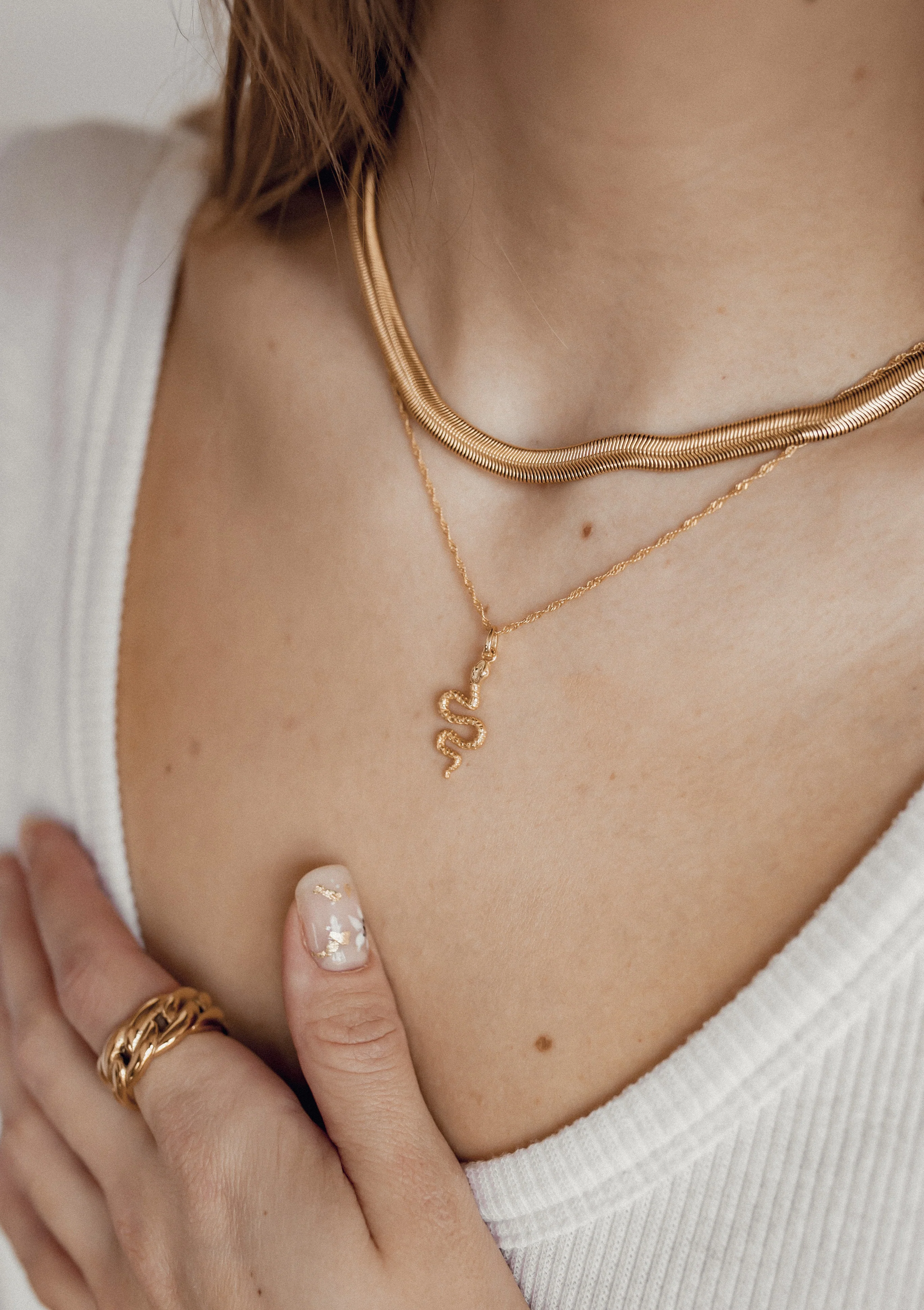 Thick Snake Chain Necklace Gold - Image 9