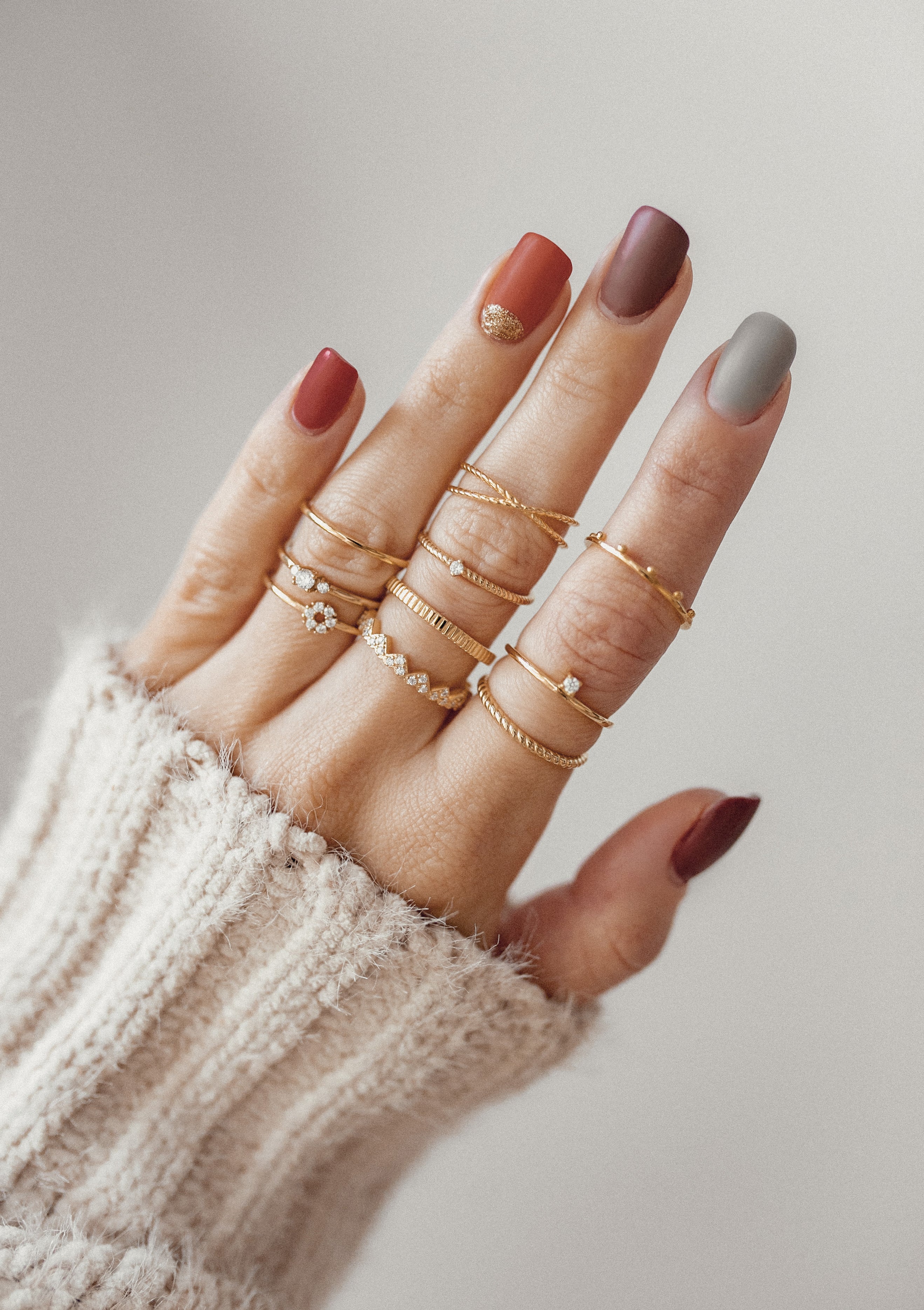 Triple Textured Ring Set Sterling Silver Gold - Image 4