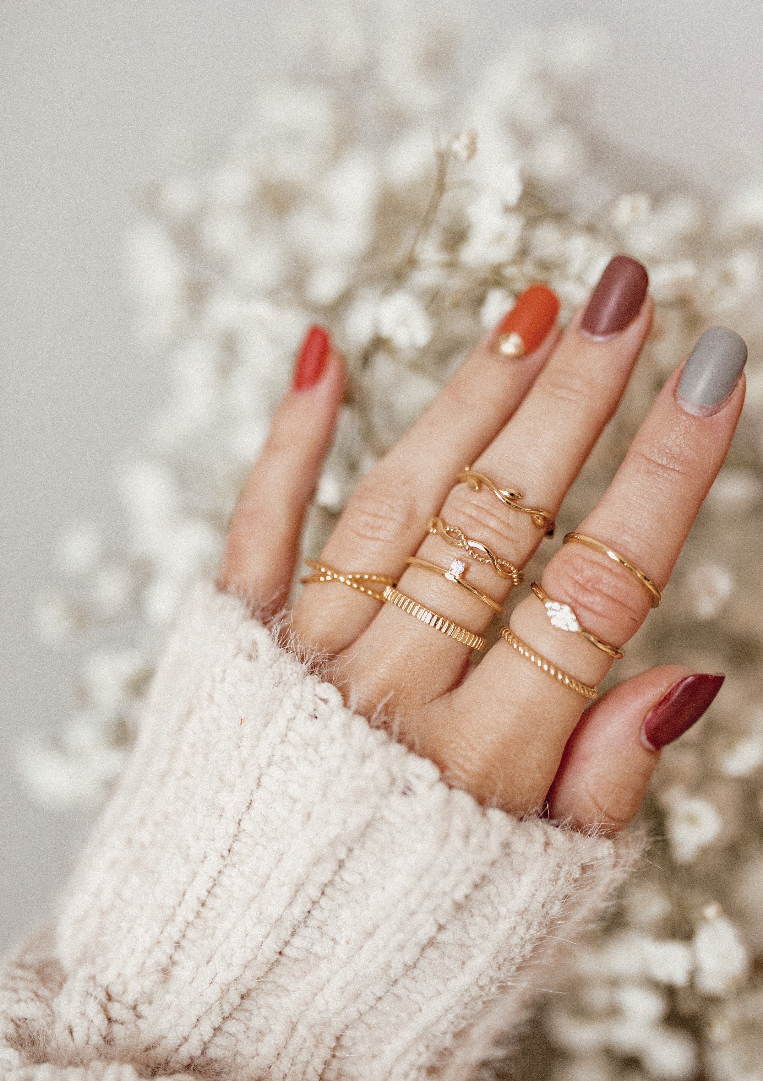 Triple Textured Ring Set Sterling Silver Gold - Image 5