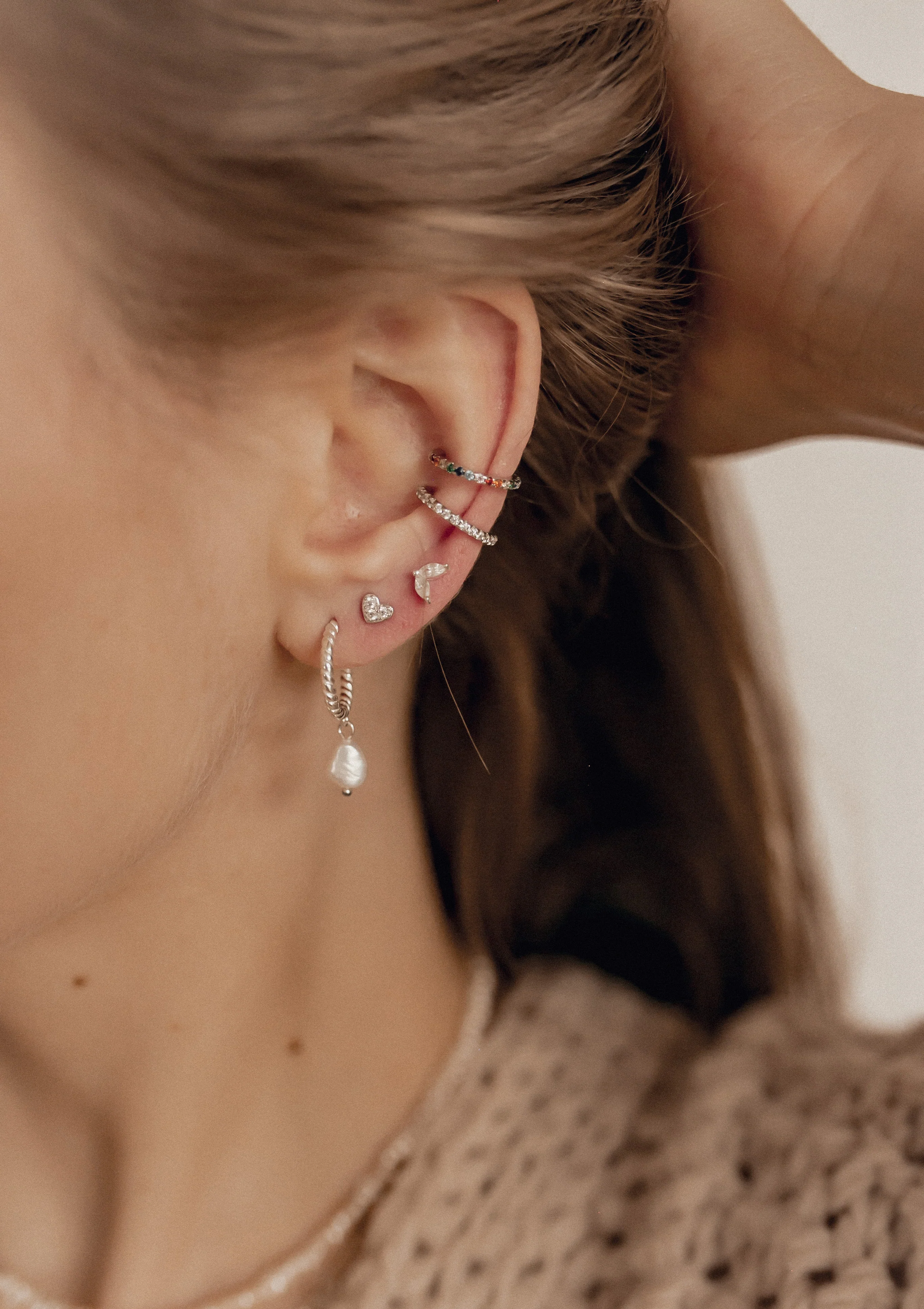Twisted Hoop Pearl Drop Earrings Sterling Silver - Image 5
