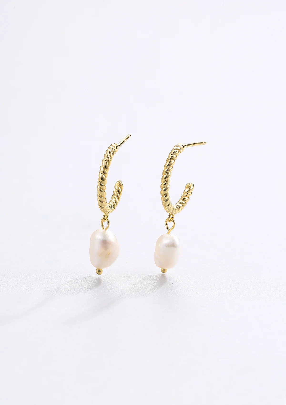 Twisted Hoop Pearl Drop Earrings Sterling Silver Gold - Image 3