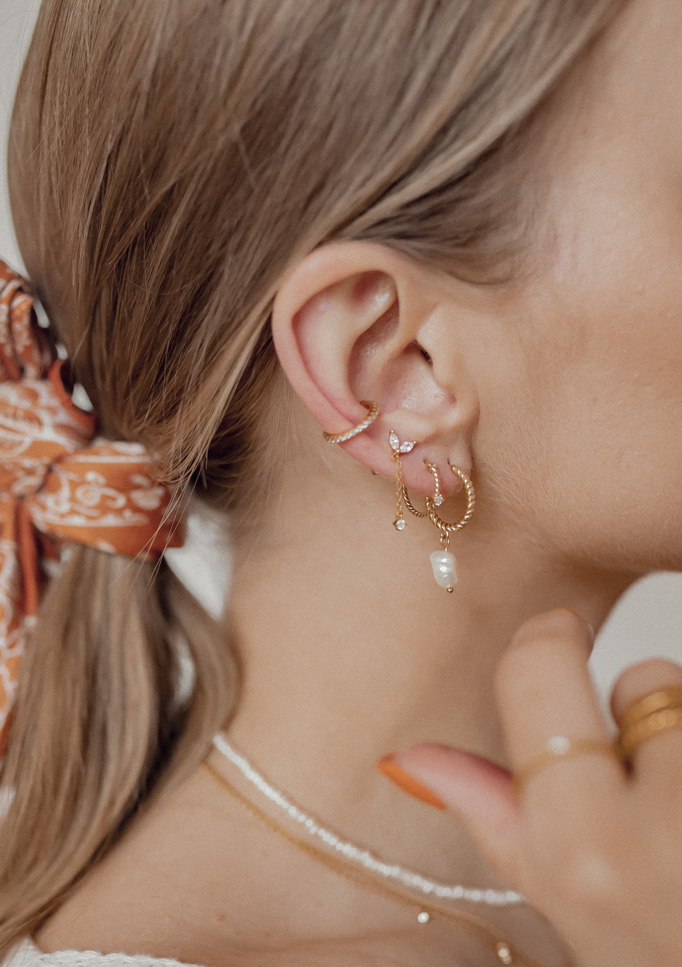 Twisted Hoop Pearl Drop Earrings Sterling Silver Gold - Image 6