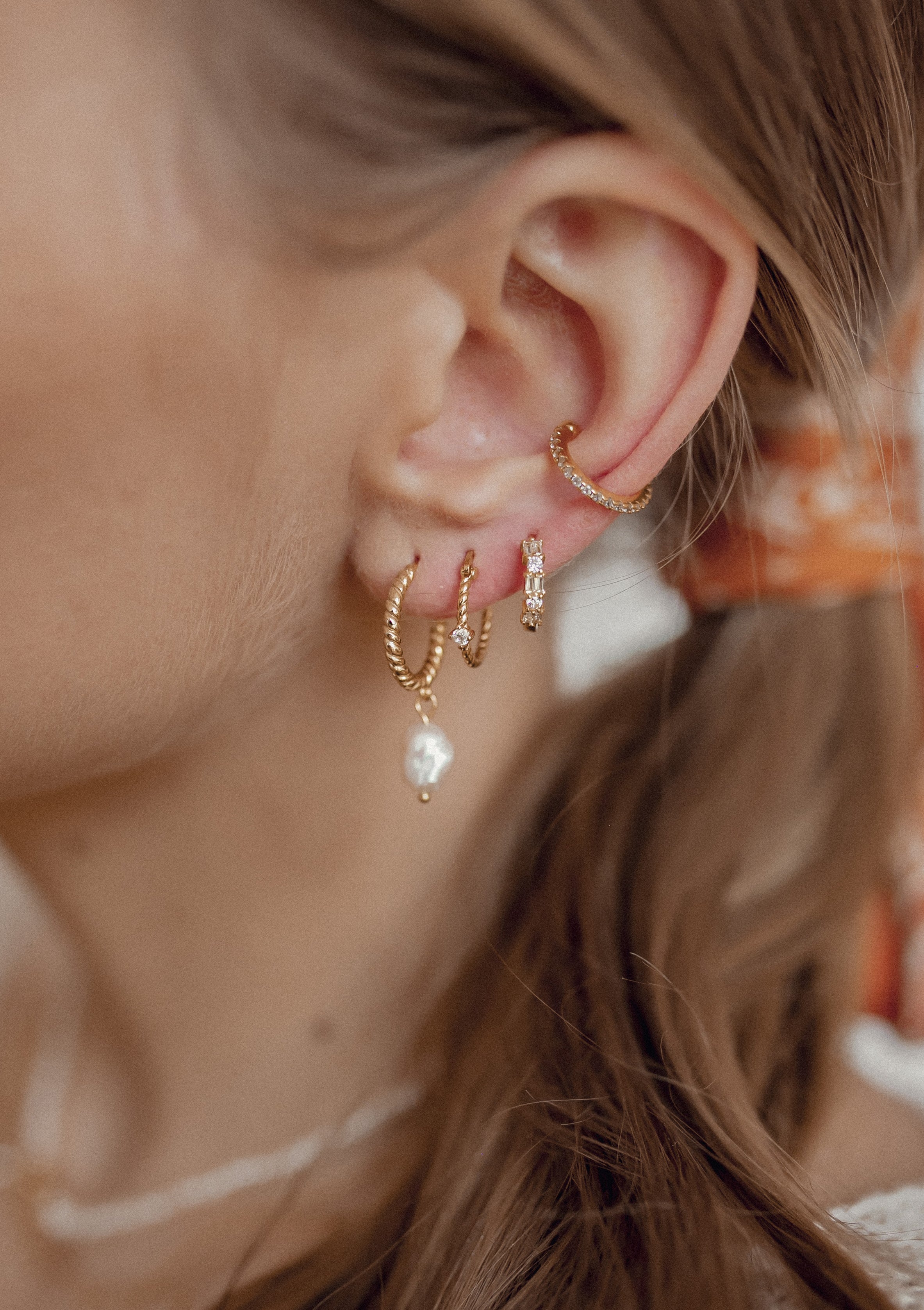 Twisted Hoop Pearl Drop Earrings Sterling Silver Gold - Image 7